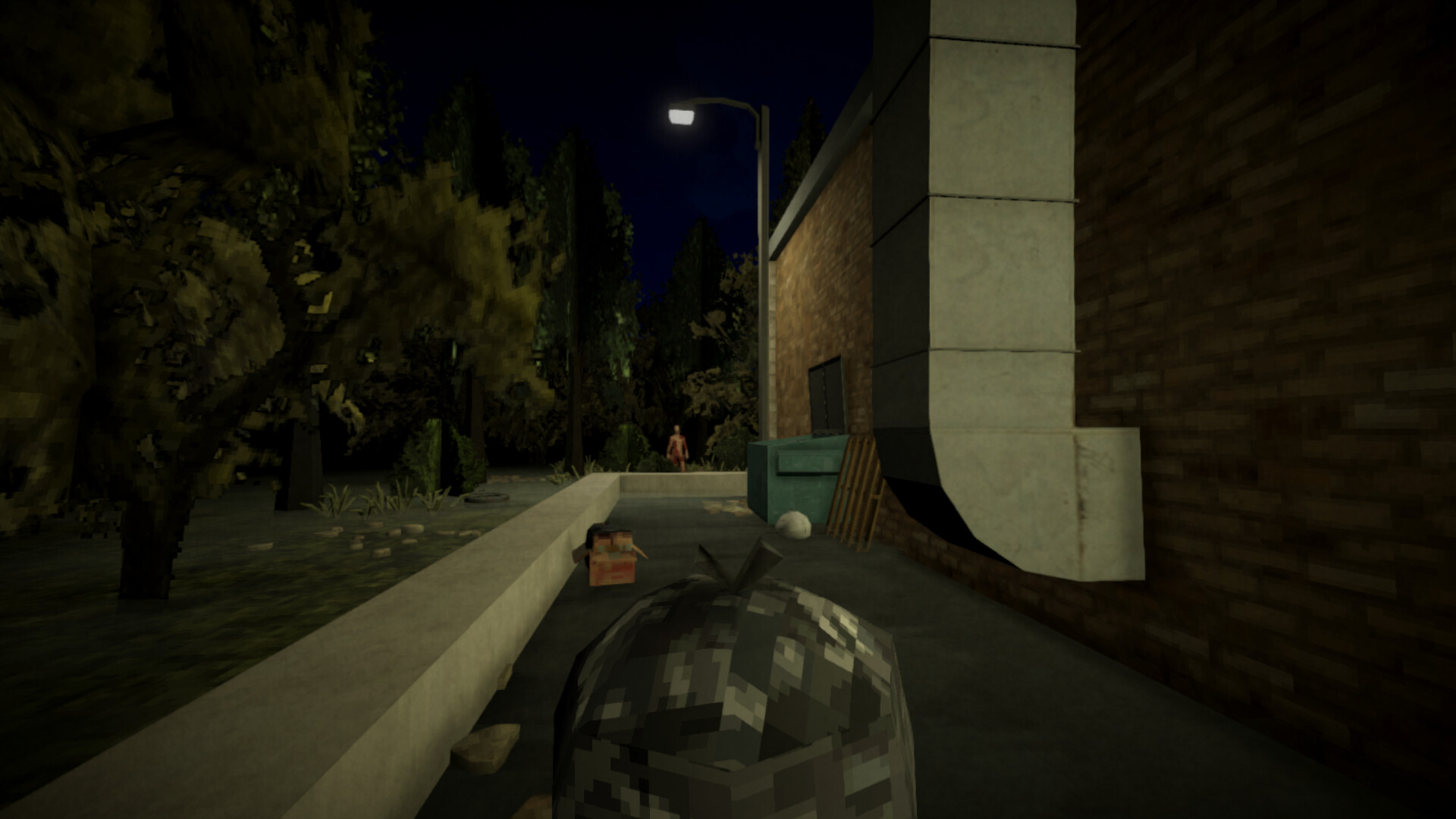 A threatening figure stands outside the Shift At Midnight gas station at night